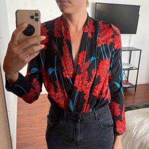 C-Neck Bodysuit Blouse with cute print